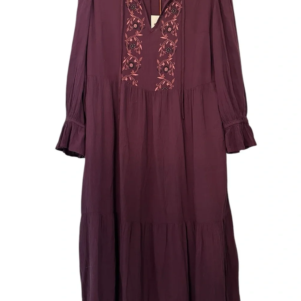 🌴 Knox Rose NWT Embroidered Midi Dress Purple - Pockets - Picture 3 of 6